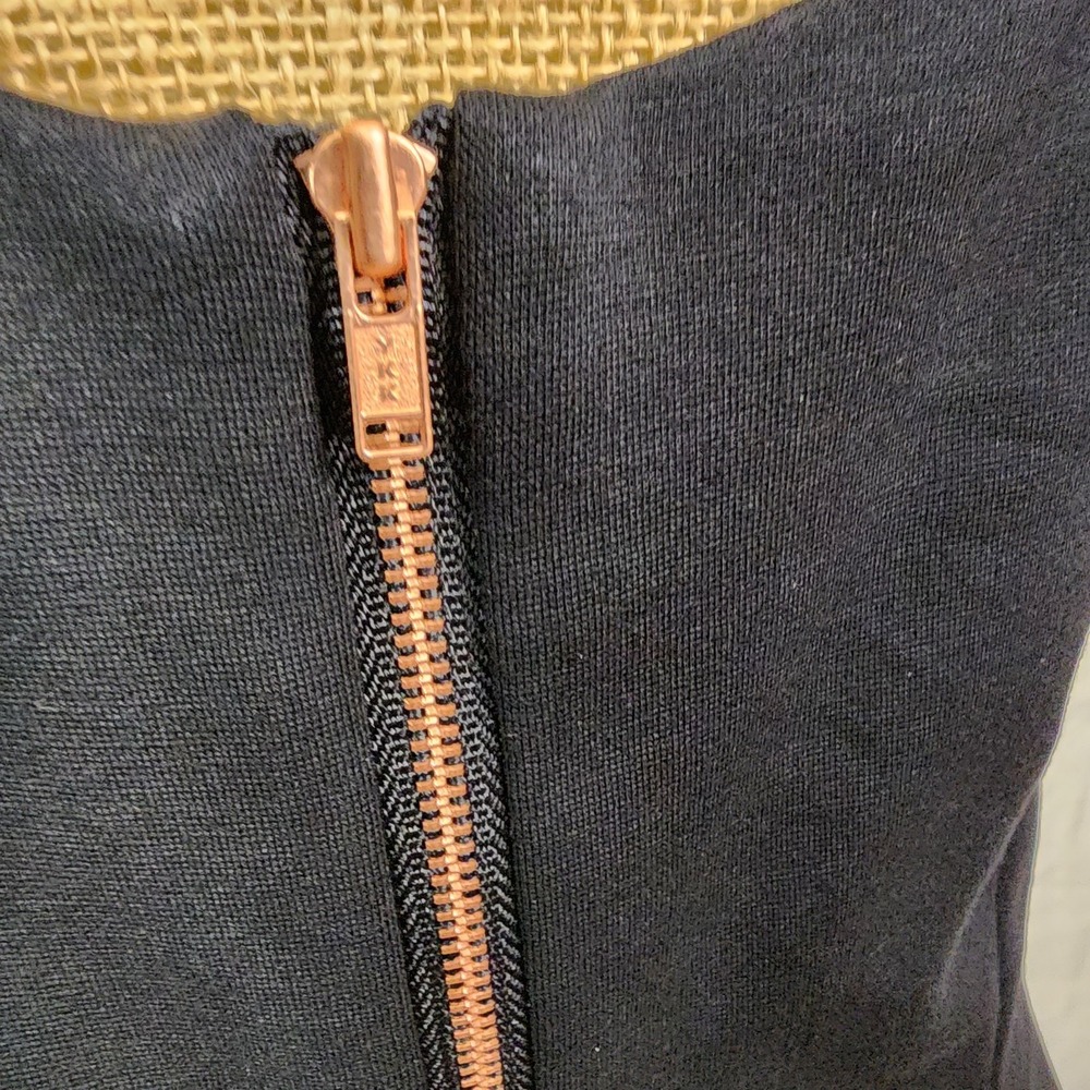 MILLY Size Large LBD Ruched Tucked Rose Gold Exposed Zipper Mini Cocktail Dress - Picture 7 of 10